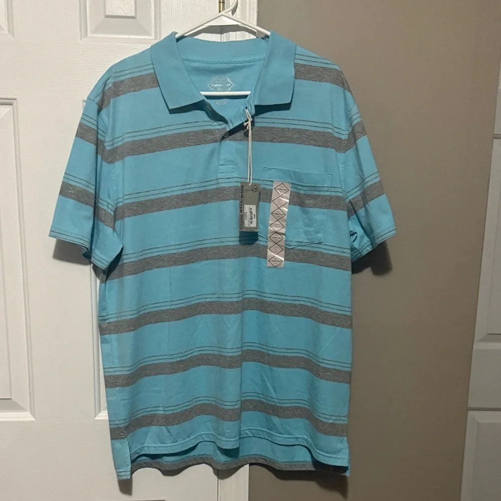 St. John's Bay Light Blue and Gray Striped Polo - Picture 1 of 4